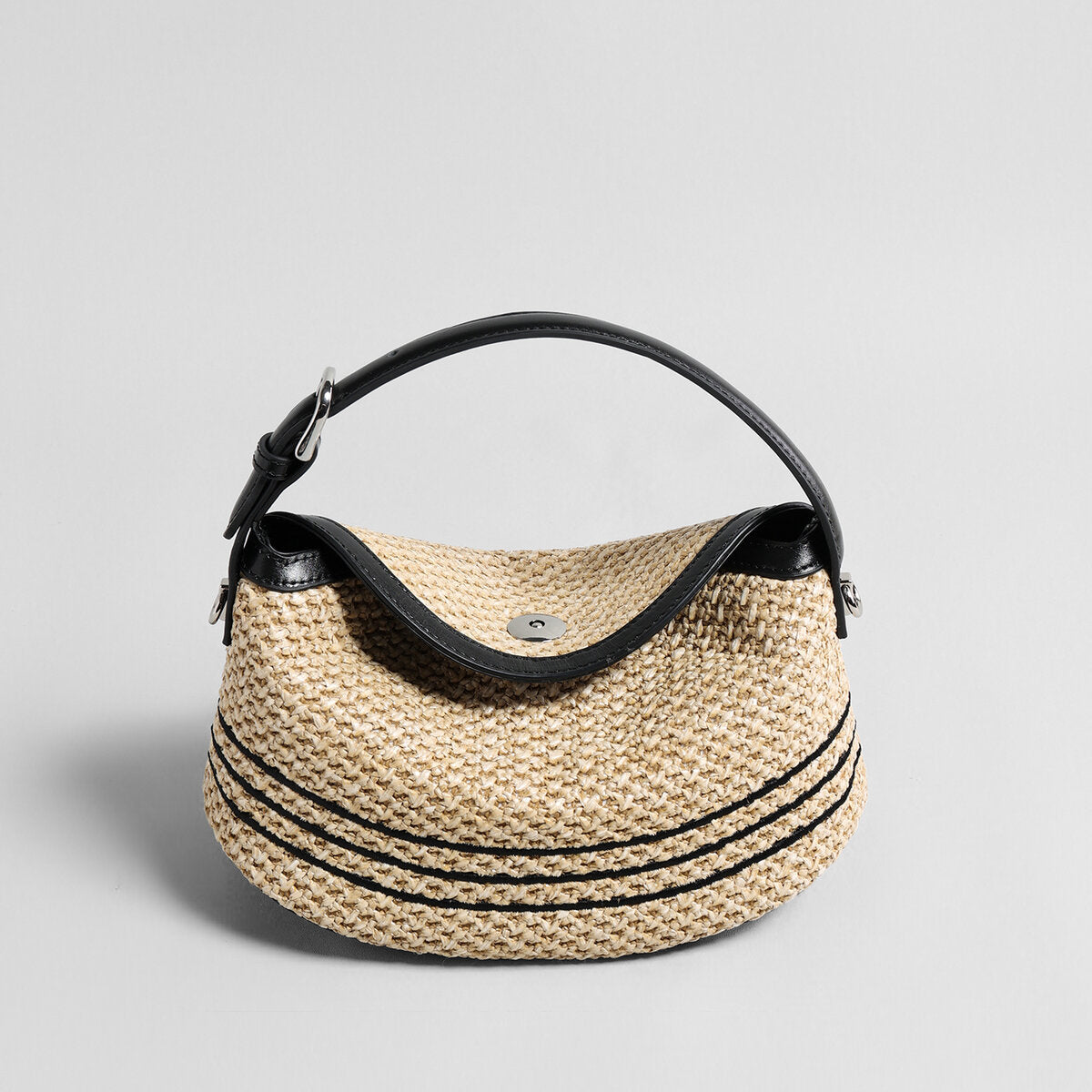 Striped Woven Straw Hobo Bag – Marte Grass Leather Trim Crossbody with Dual Straps-0