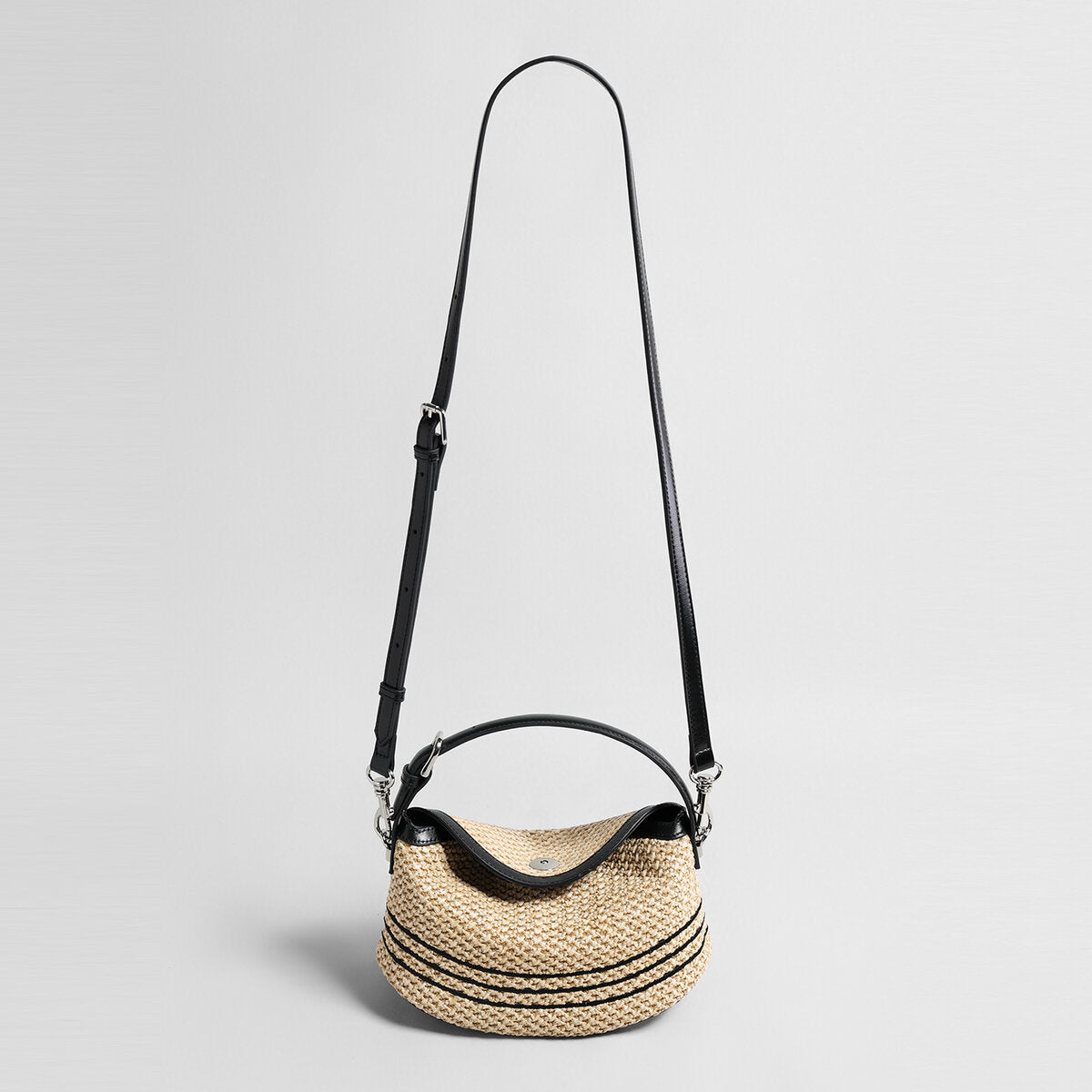 Striped Woven Straw Hobo Bag – Marte Grass Leather Trim Crossbody with Dual Straps-2