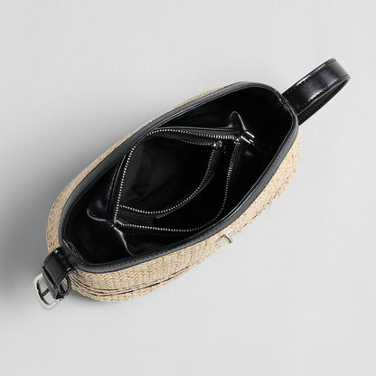Striped Woven Straw Hobo Bag – Marte Grass Leather Trim Crossbody with Dual Straps-3