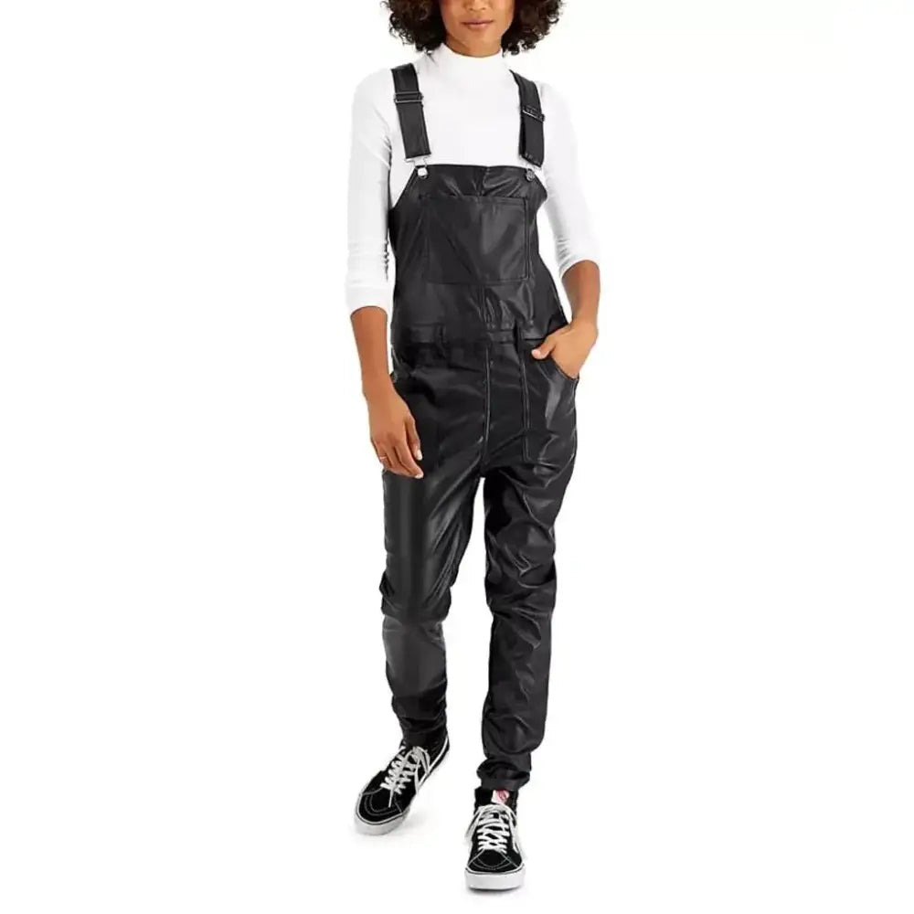 Women’s Black Leather Multi-Pocket Overall-0
