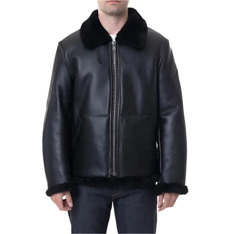 Mens Black Sheepskin B3 Jacket-0