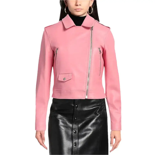 Women's Pink Biker Leather Jacket-0