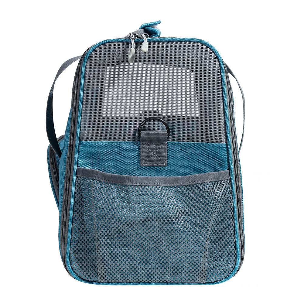 SUNVENO airline approved pet carrier for small and medium dogs and cats, with mesh sides and secure zipper closure