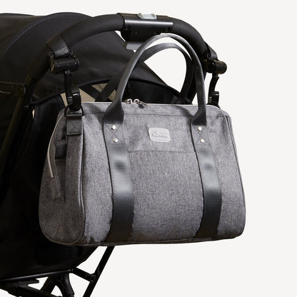 Lightweight diaper tote in light gray, further view.