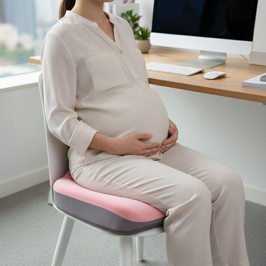 SUNVENO pregnancy cushion for tailbone pain relief, showing a supportive U-shaped pillow designed for comfort during pregnancy.