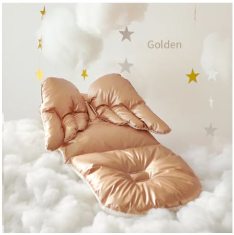 Stroller cushion with a breathable cotton face for warm weather.