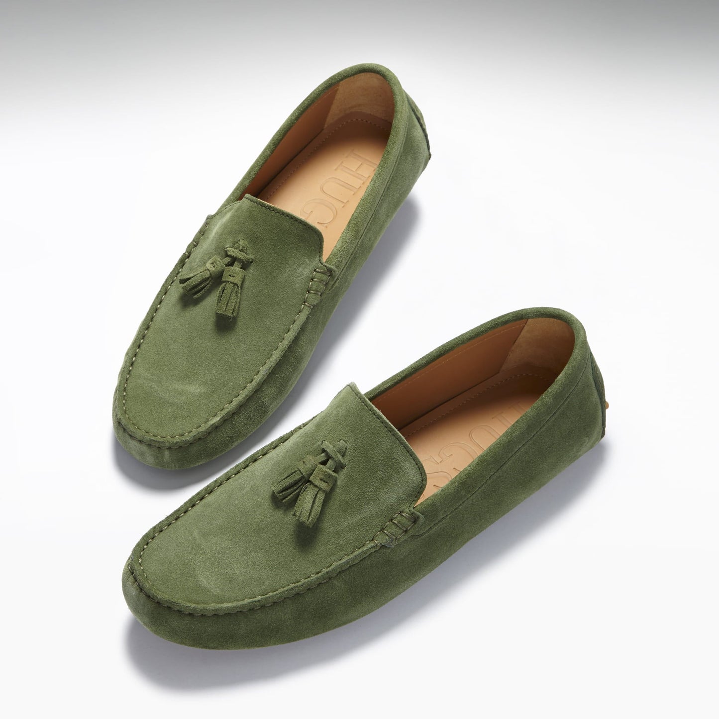 Tasselled Driving Loafers, safari green suede-1