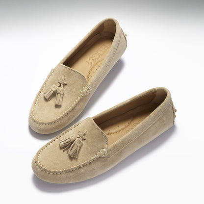 Women's Tasselled Driving Loafers, taupe suede-1