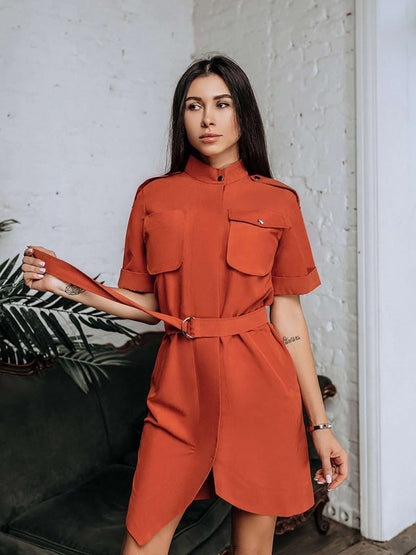Easygoing Chic Asymmetry Casual Dress With Pockets-7