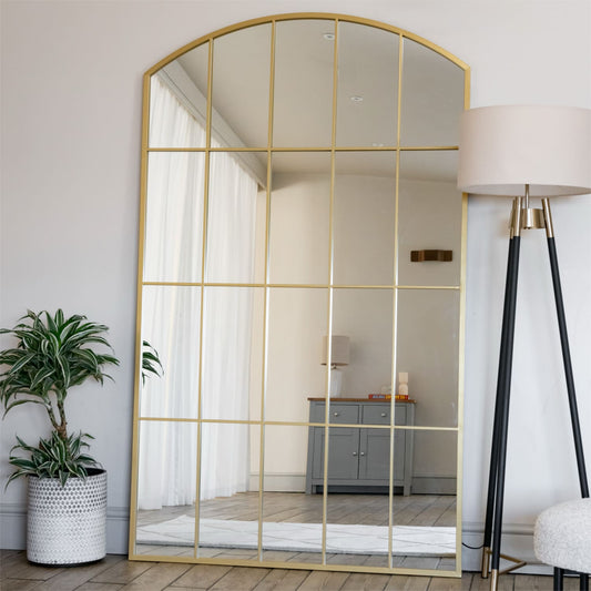Tomi - Full Length Gold Metal Arched Lattice Window Mirror - 200cm x 120cm-0
