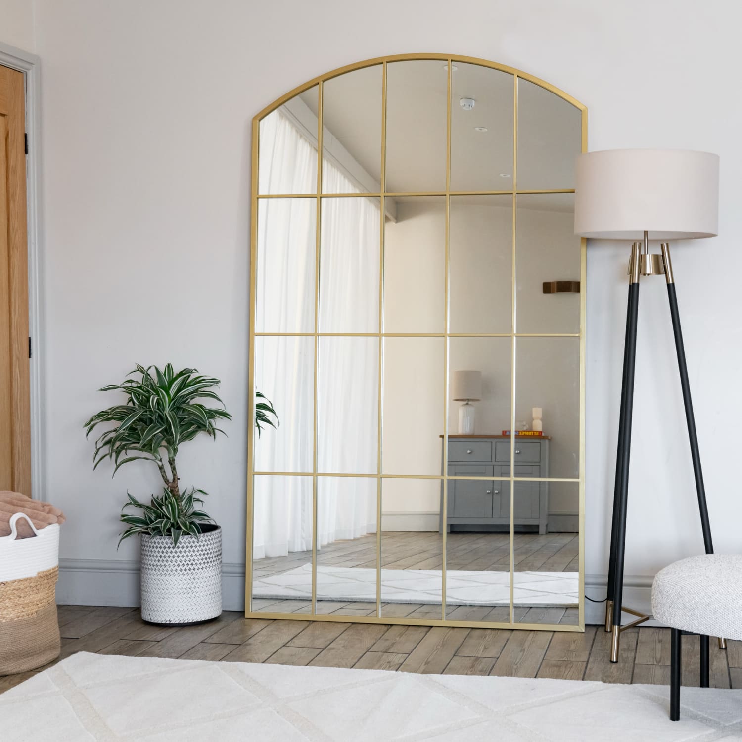 Tomi - Full Length Gold Metal Arched Lattice Window Mirror - 200cm x 120cm-3