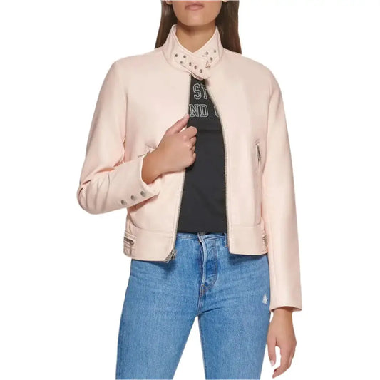 Women's Powder Pink Racer Leather Jacket-0