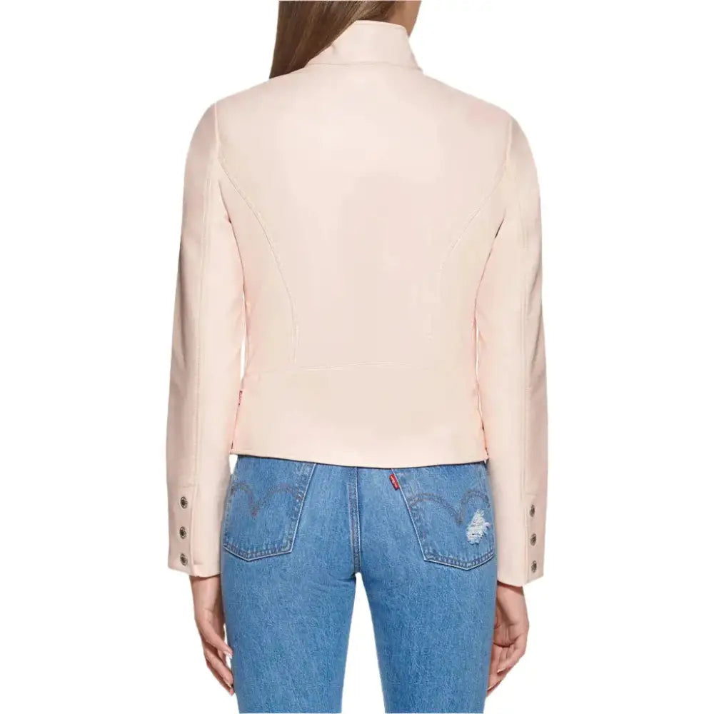 Women's Powder Pink Racer Leather Jacket-1