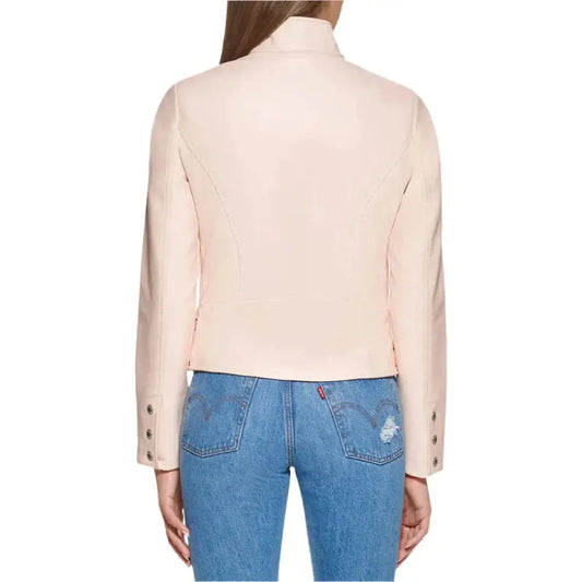Women's Powder Pink Racer Leather Jacket-1