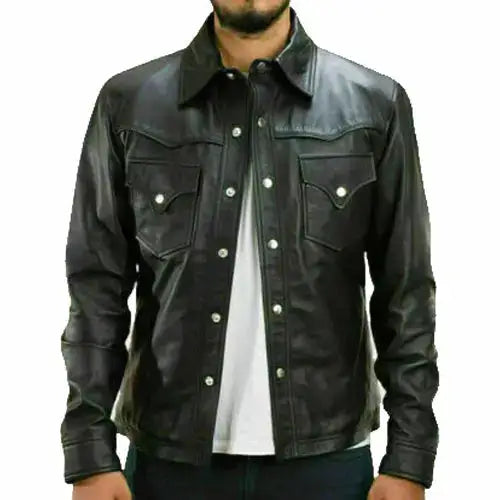 Lambskin Leather Button Up Shirt-0