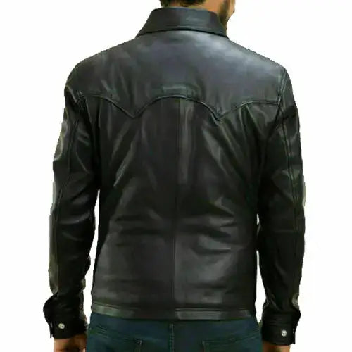 Lambskin Leather Button Up Shirt-1