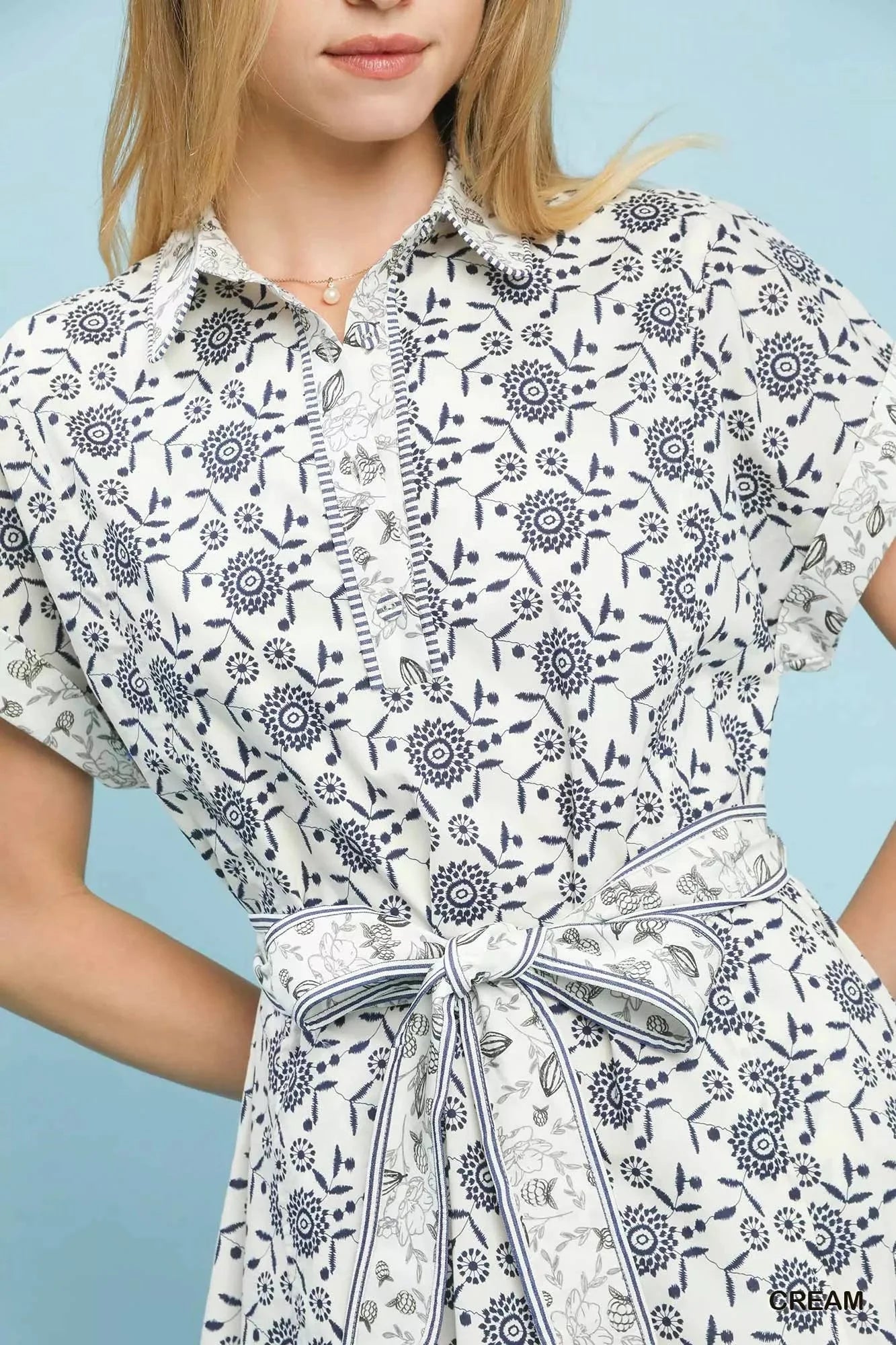 Umgee Border Print Belted Shirt Dress-4