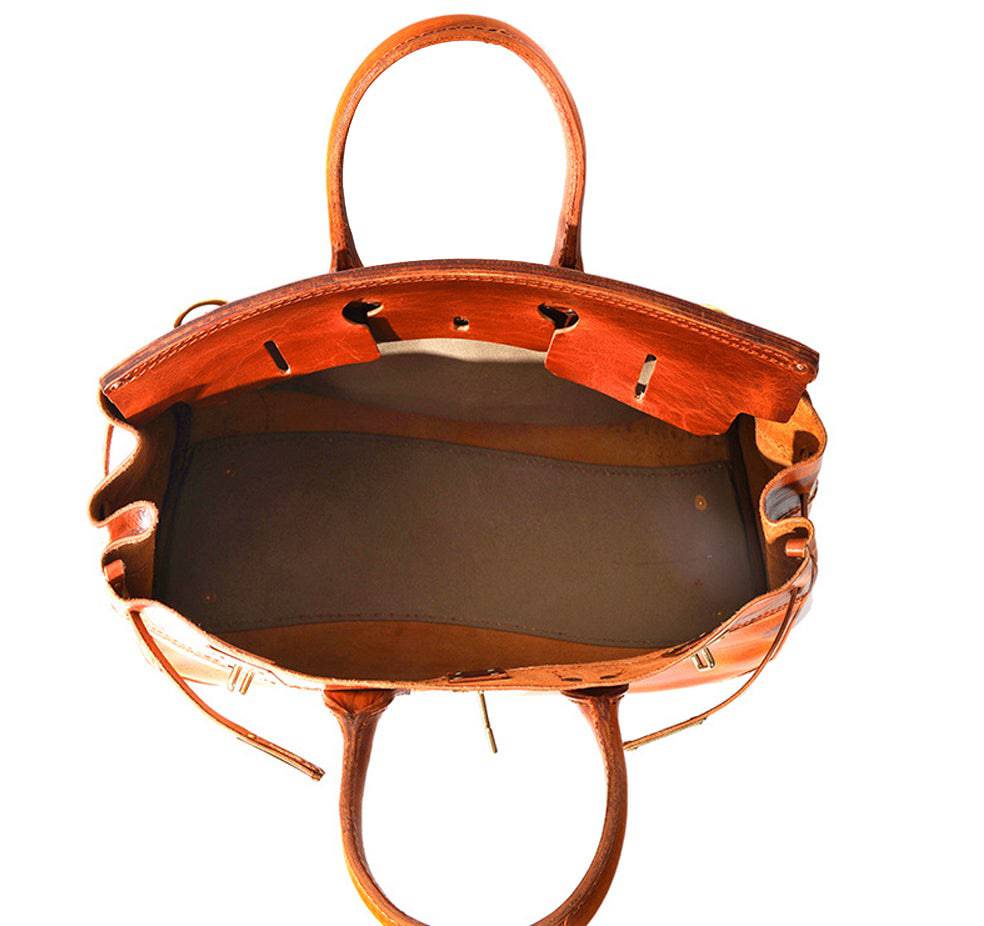 Rossie Viren Women's  Unisex Large Vintage Vegetable Tanned Leather Padlock Tote Bag-4