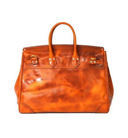 Rossie Viren Women's  Unisex Large Vintage Vegetable Tanned Leather Padlock Tote Bag-3