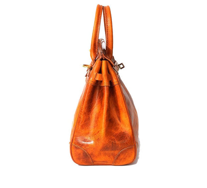 Rossie Viren Women's  Unisex Large Vintage Vegetable Tanned Leather Padlock Tote Bag-2