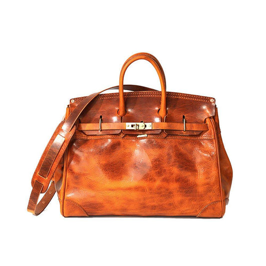 Rossie Viren Women's  Unisex Large Vintage Vegetable Tanned Leather Padlock Tote Bag-0