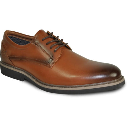 Matte brown oxford dress shoe with a lace-up front.