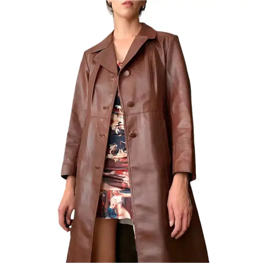 Vintage Chocolate Brown Leather Trench Coat-1