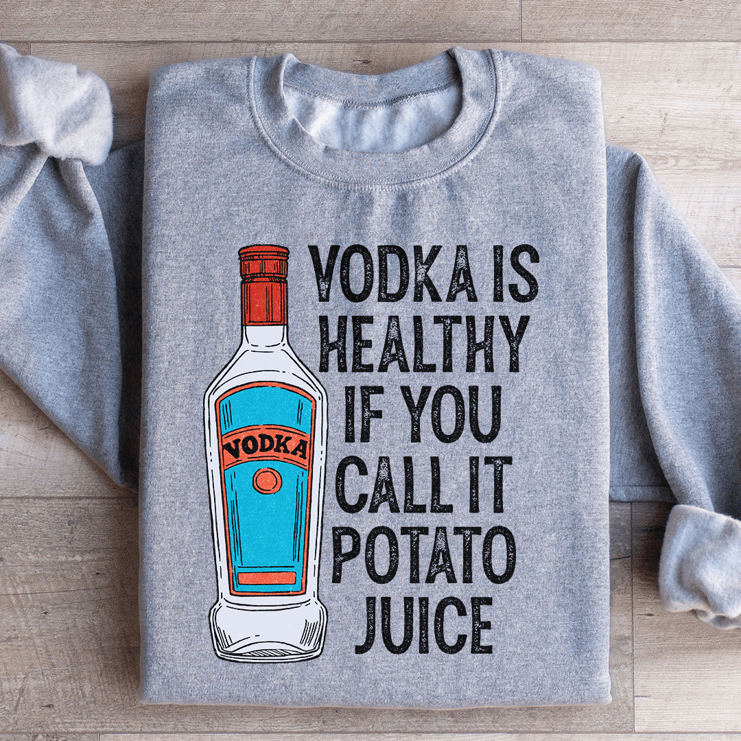 Sport Grey cotton-poly sweatshirt featuring a potato juice vodka design on the chest.