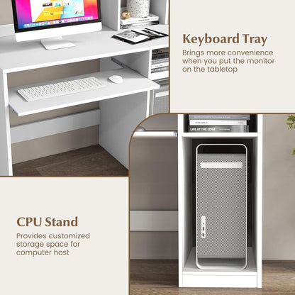 White Desk With Hutch And Charging Station For Home Office-4