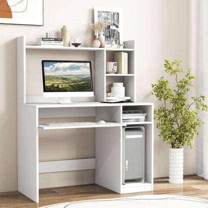 White Desk With Hutch And Charging Station For Home Office-1