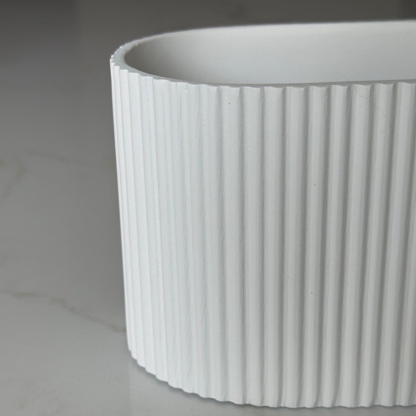 Flutini | White Fluted Oval Stone Resin Indoor Plant Pots (2 Pot Set)