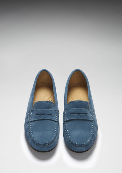 Women's Penny Driving Loafers Full Rubber Sole, teal suede-2
