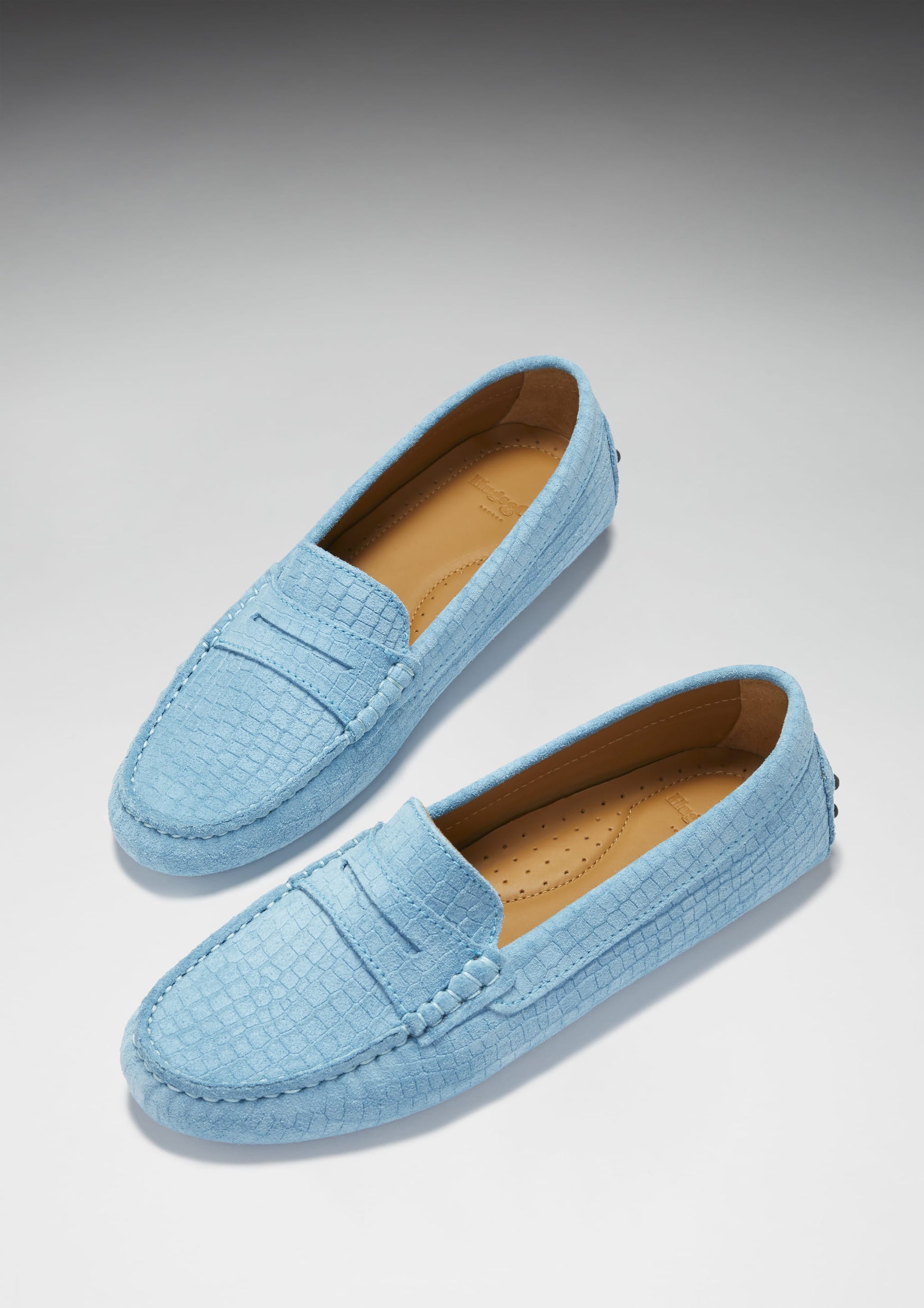 Women's Penny Driving Loafers, blue embossed suede-1