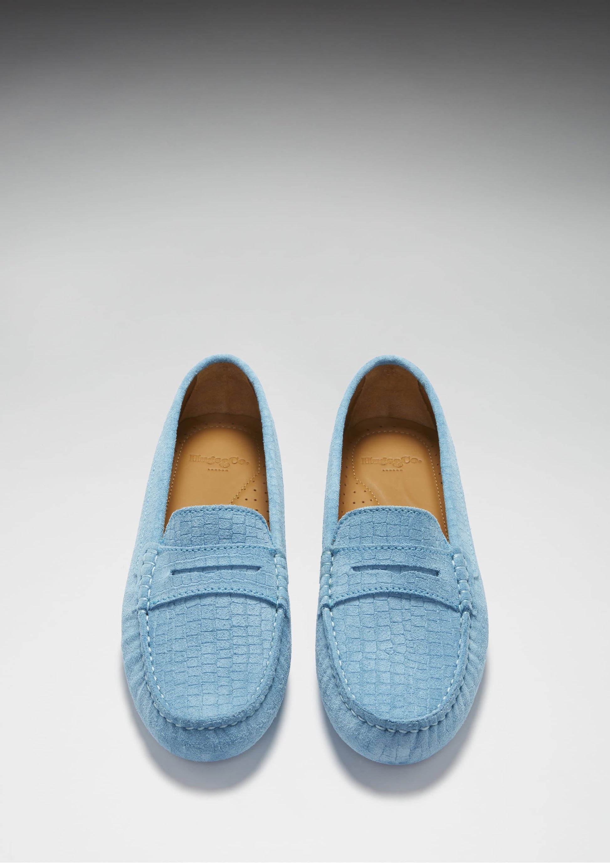 Women's Penny Driving Loafers, blue embossed suede-3