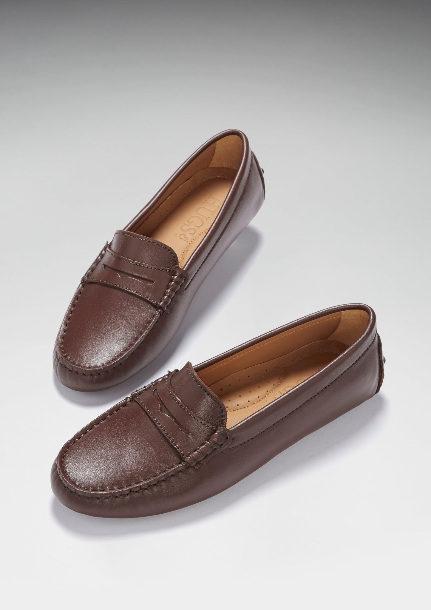 Women's Penny Driving Loafers, brown leather-2