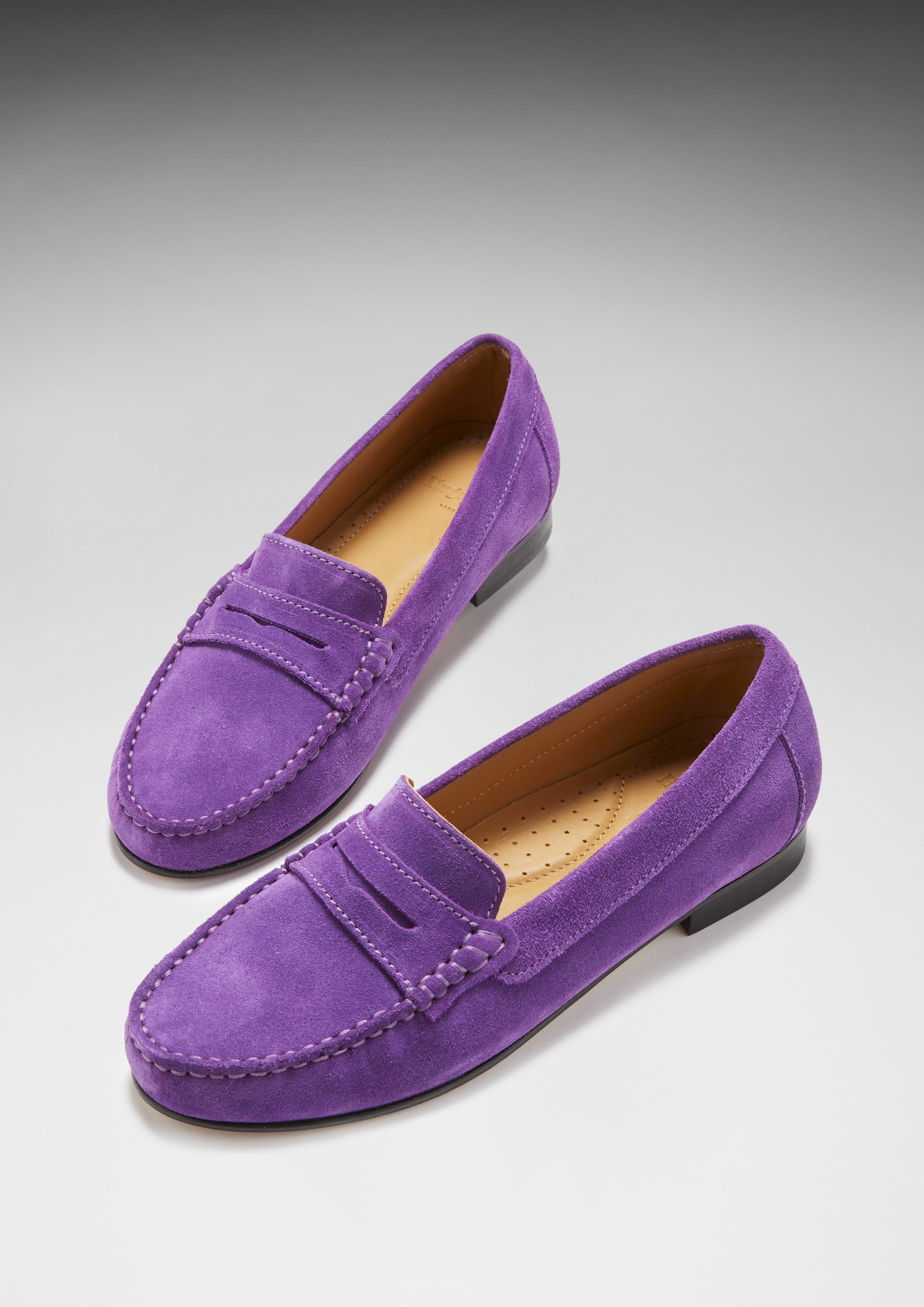 Women's Penny Loafers Leather Sole, purple suede-1