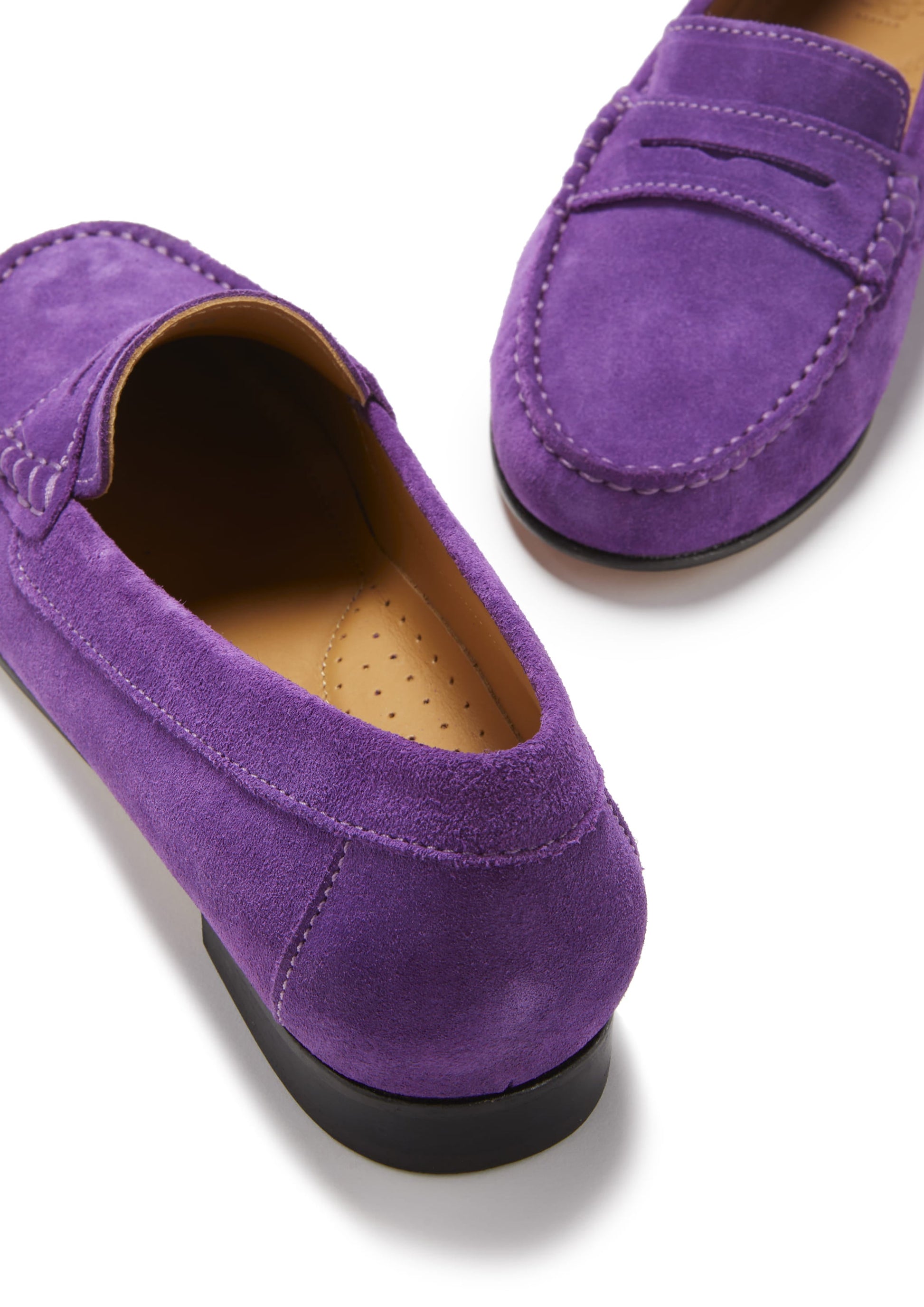 Women's Penny Loafers Leather Sole, purple suede-4