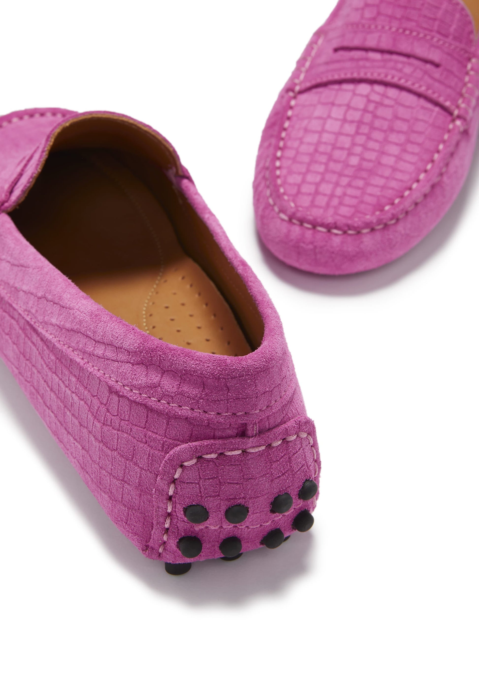 Women's Penny Driving Loafers, pink embossed suede-4