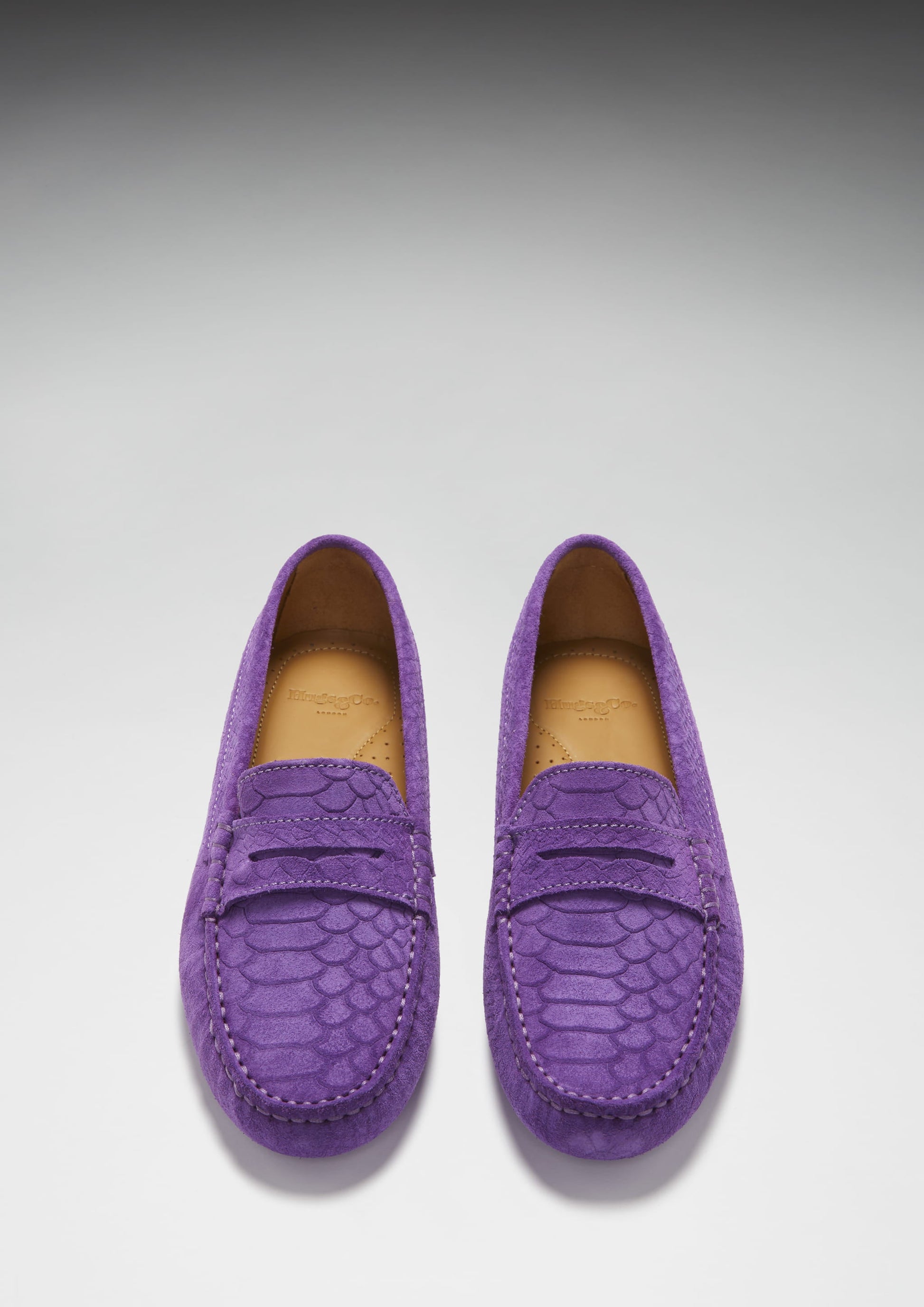 Women's Penny Driving Loafers, purple embossed suede-3