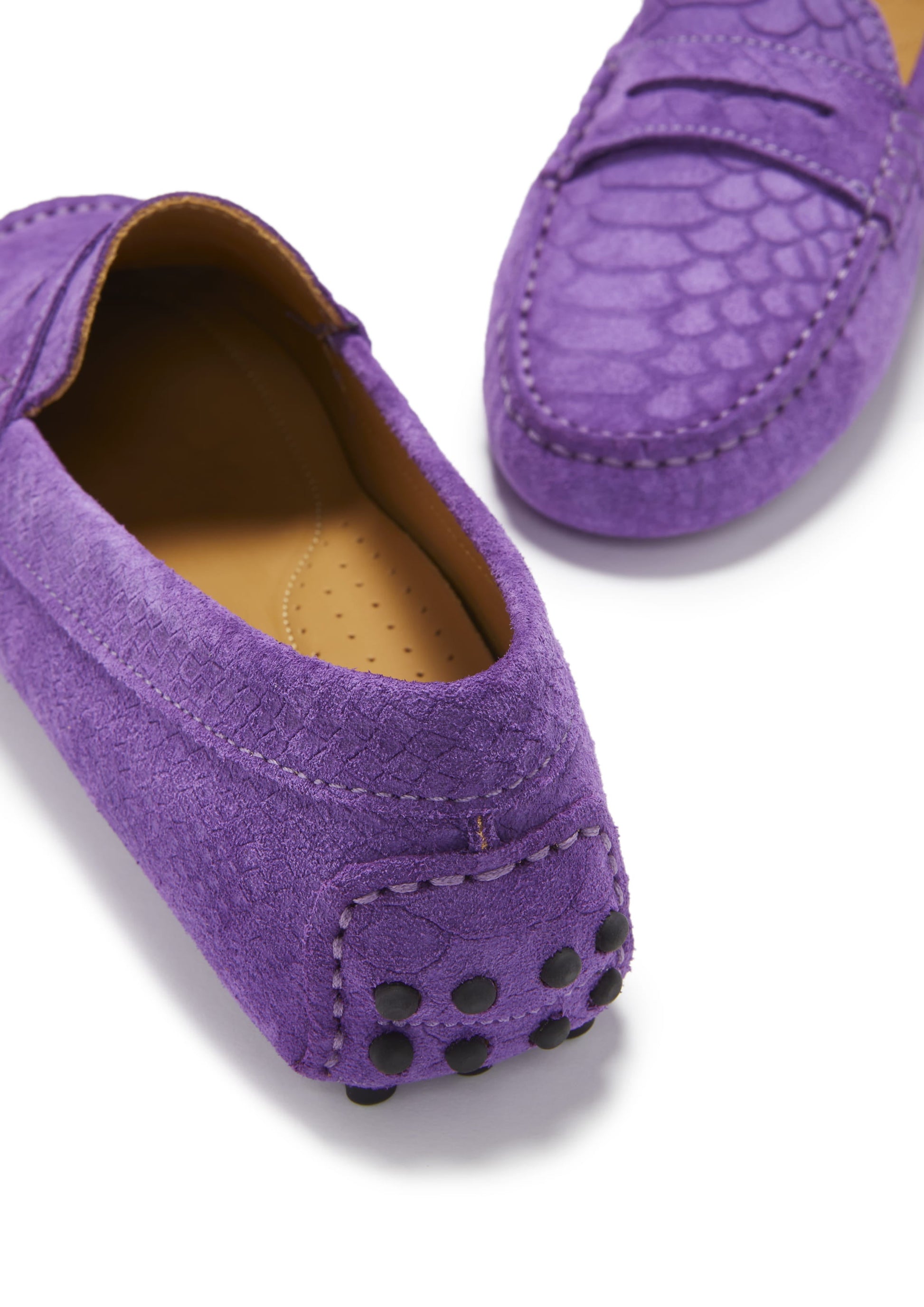 Women's Penny Driving Loafers, purple embossed suede-4