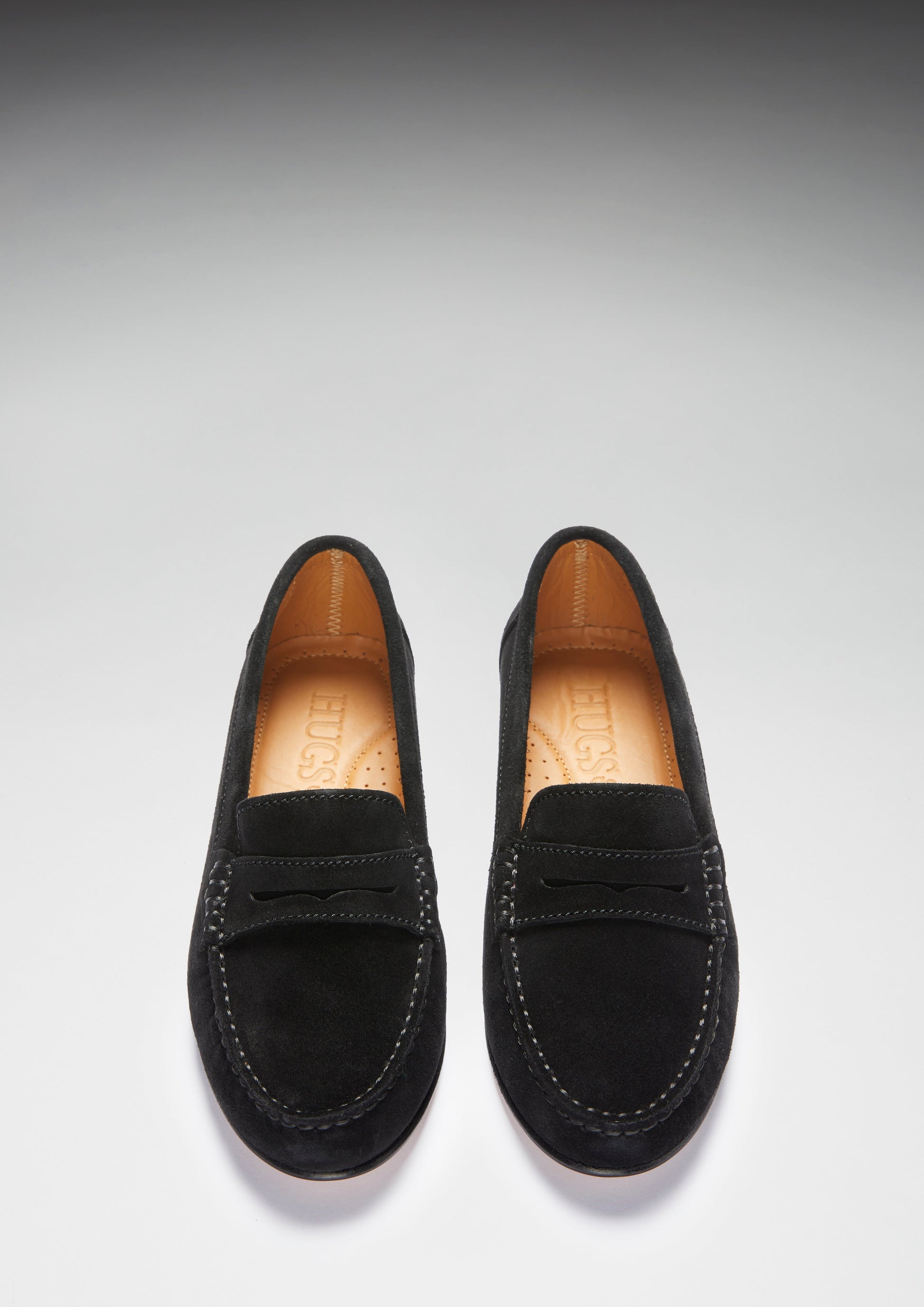 Women's Penny Loafers Leather Sole, black suede-2