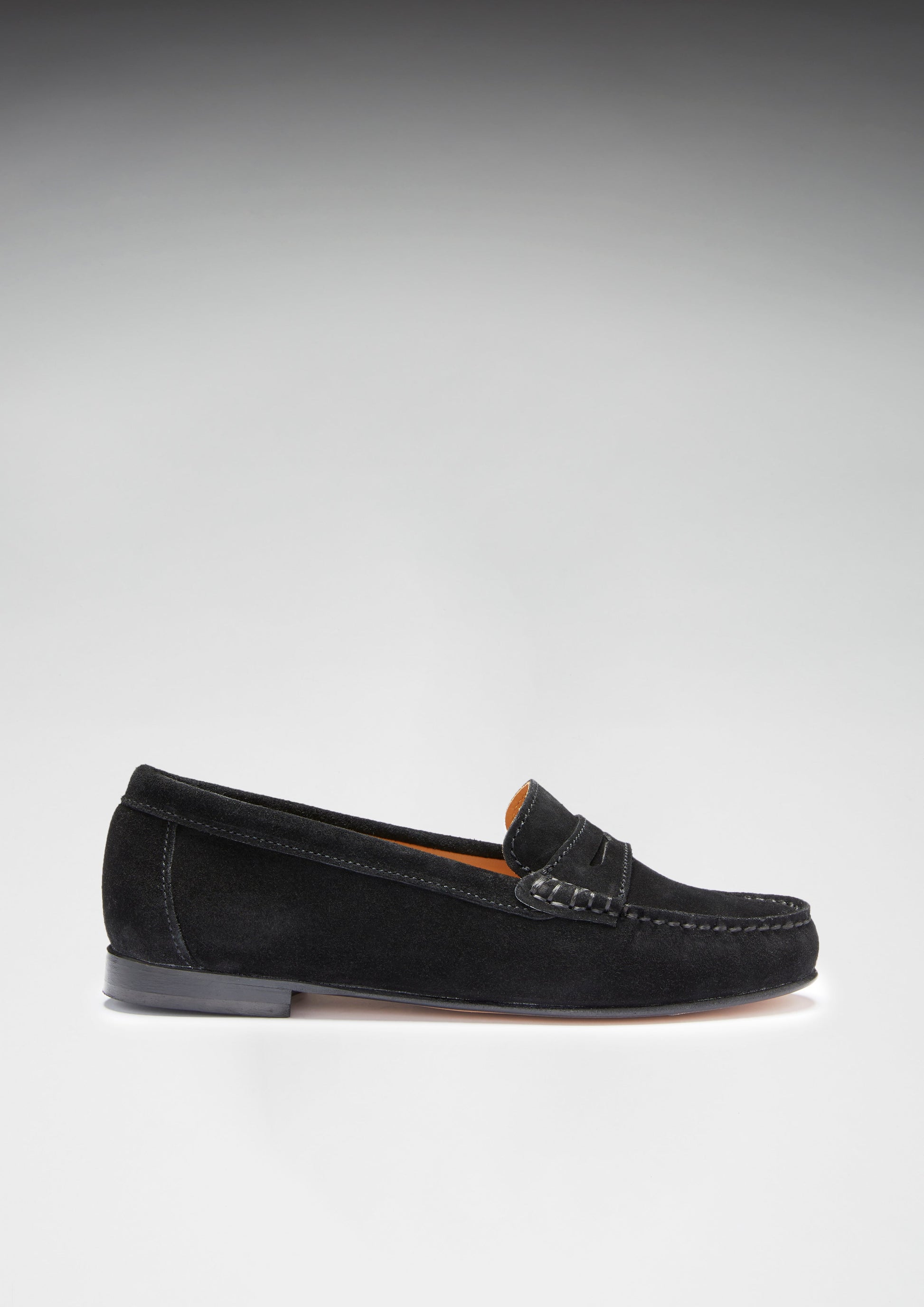 Women's Penny Loafers Leather Sole, black suede-4