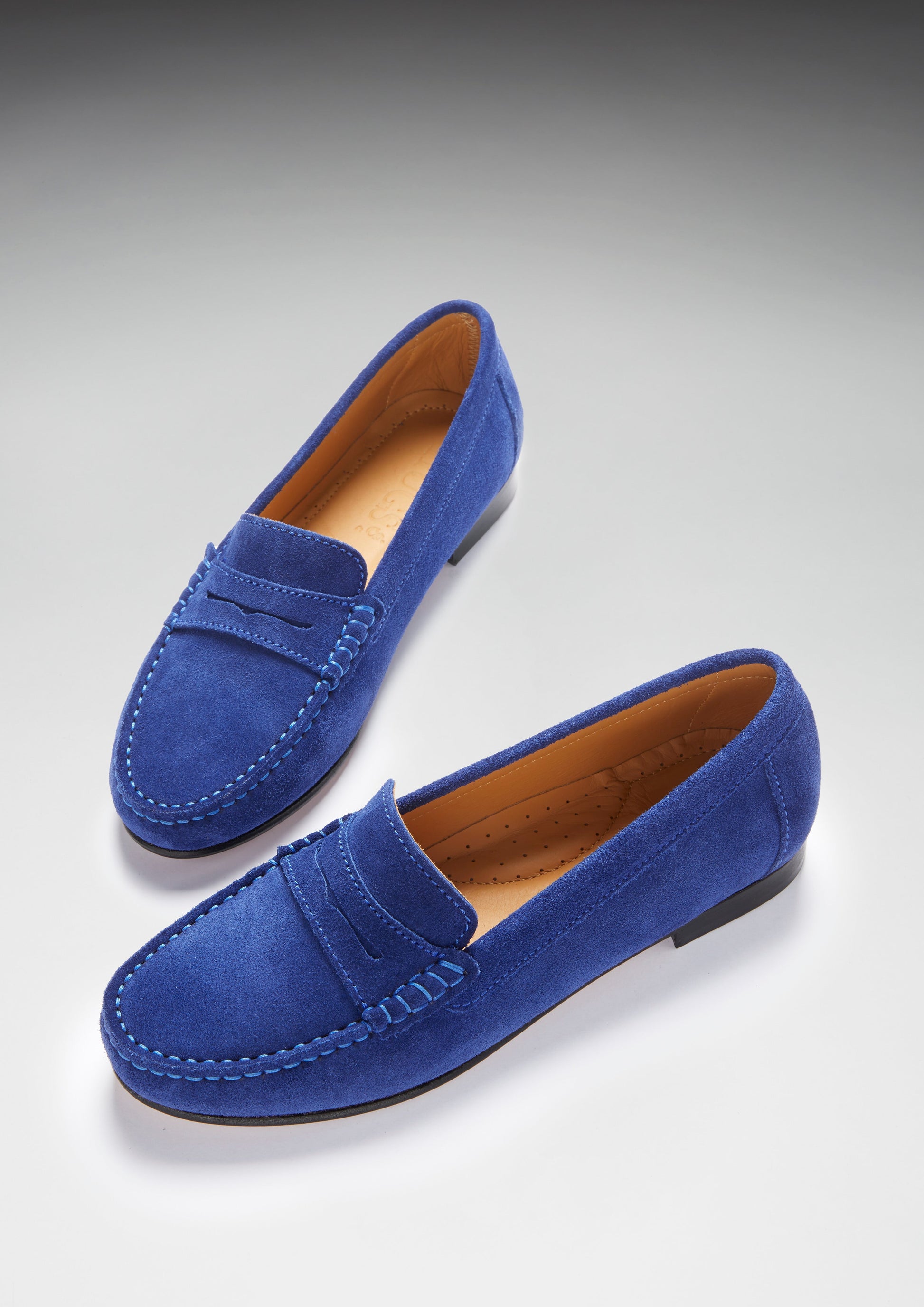 Women's Penny Loafers Leather Sole, ink blue suede-1