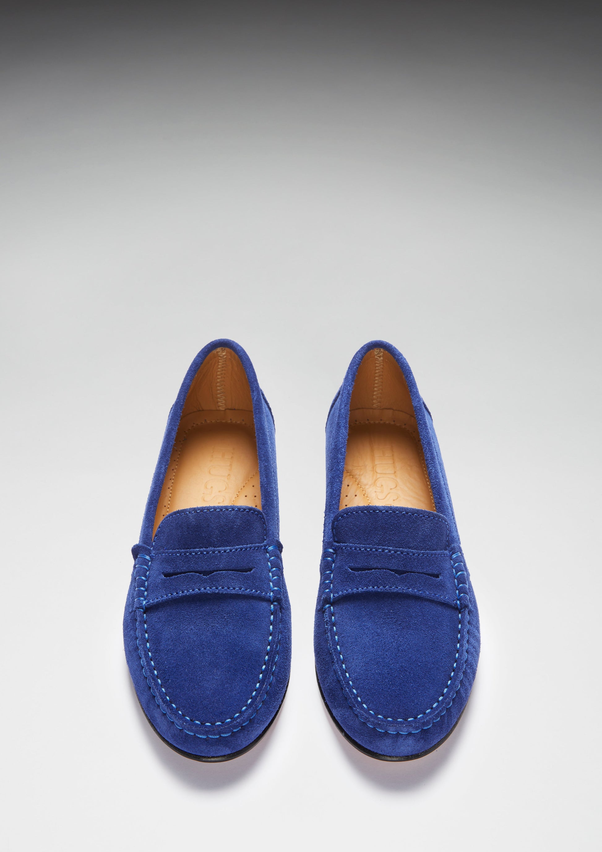 Women's Penny Loafers Leather Sole, ink blue suede-2