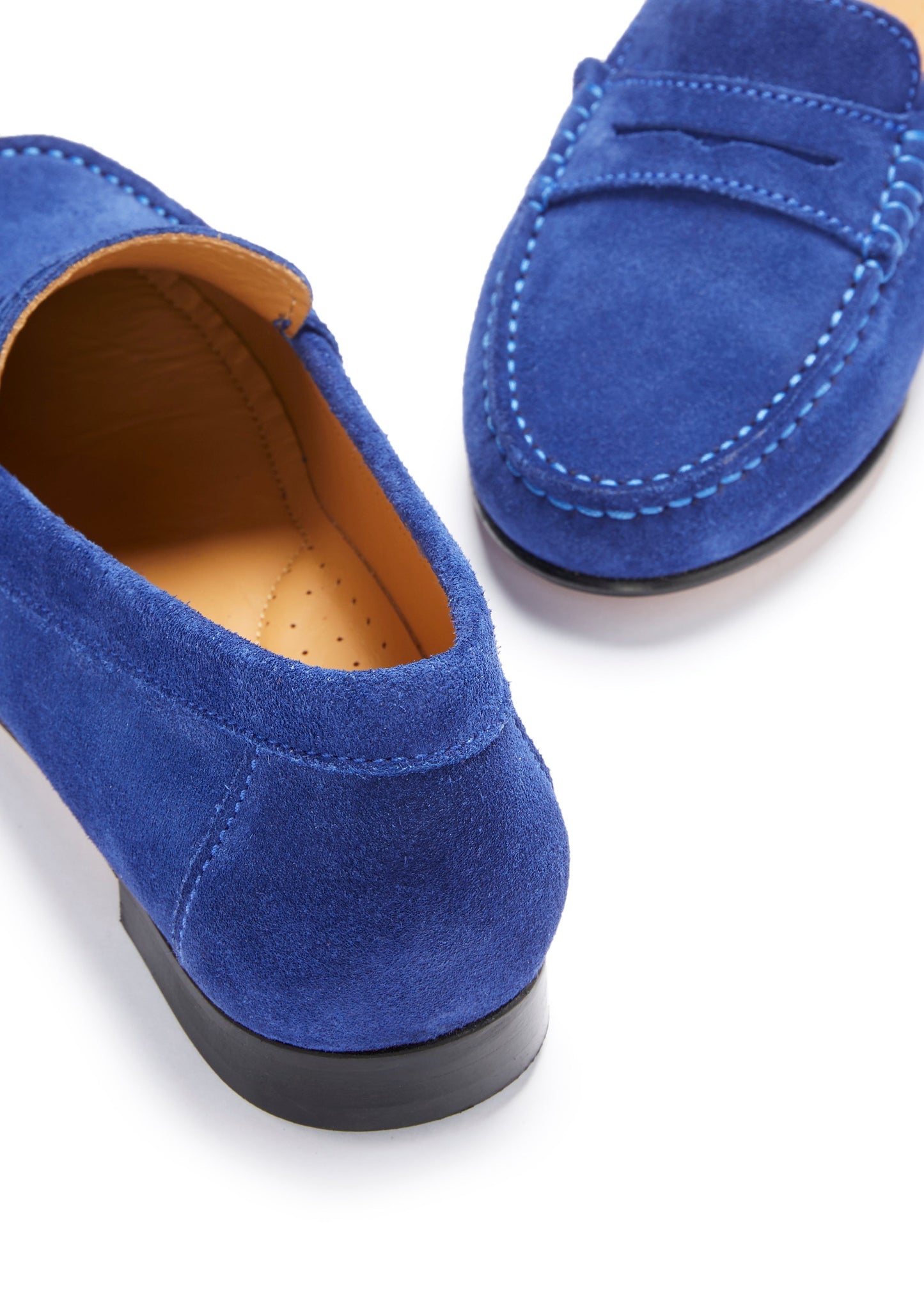 Women's Penny Loafers Leather Sole, ink blue suede-3