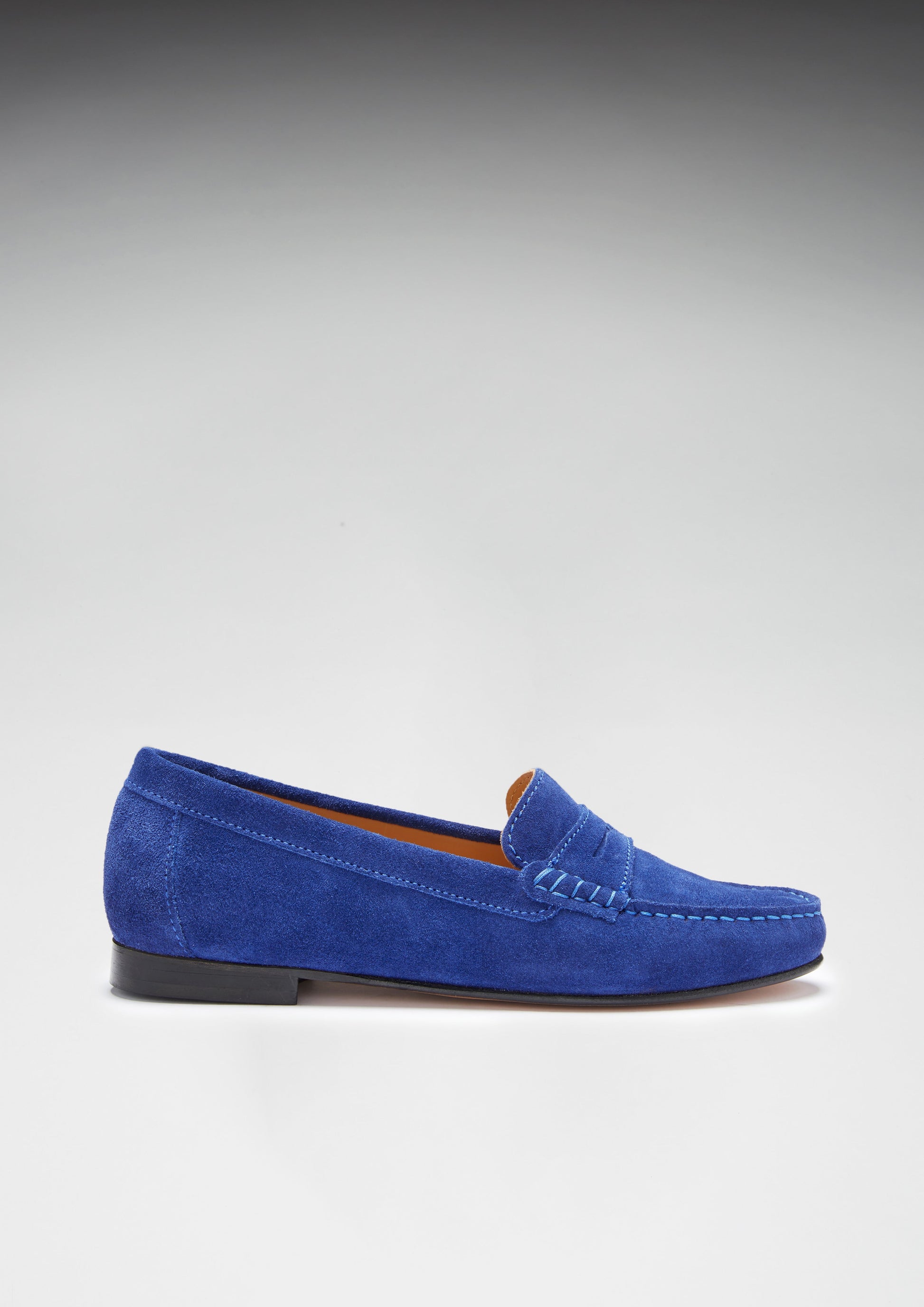 Women's Penny Loafers Leather Sole, ink blue suede-4