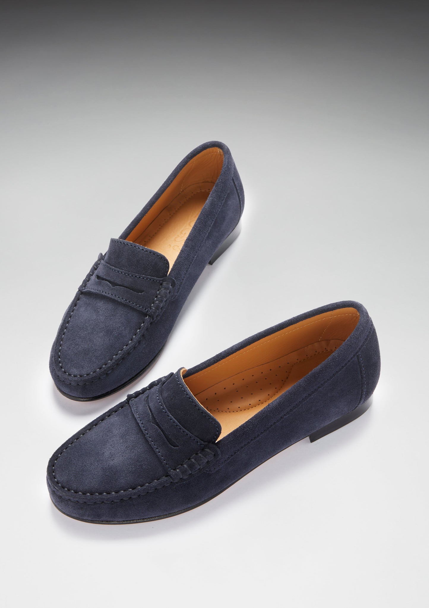 Women's Penny Loafers Leather Sole, navy blue suede-1