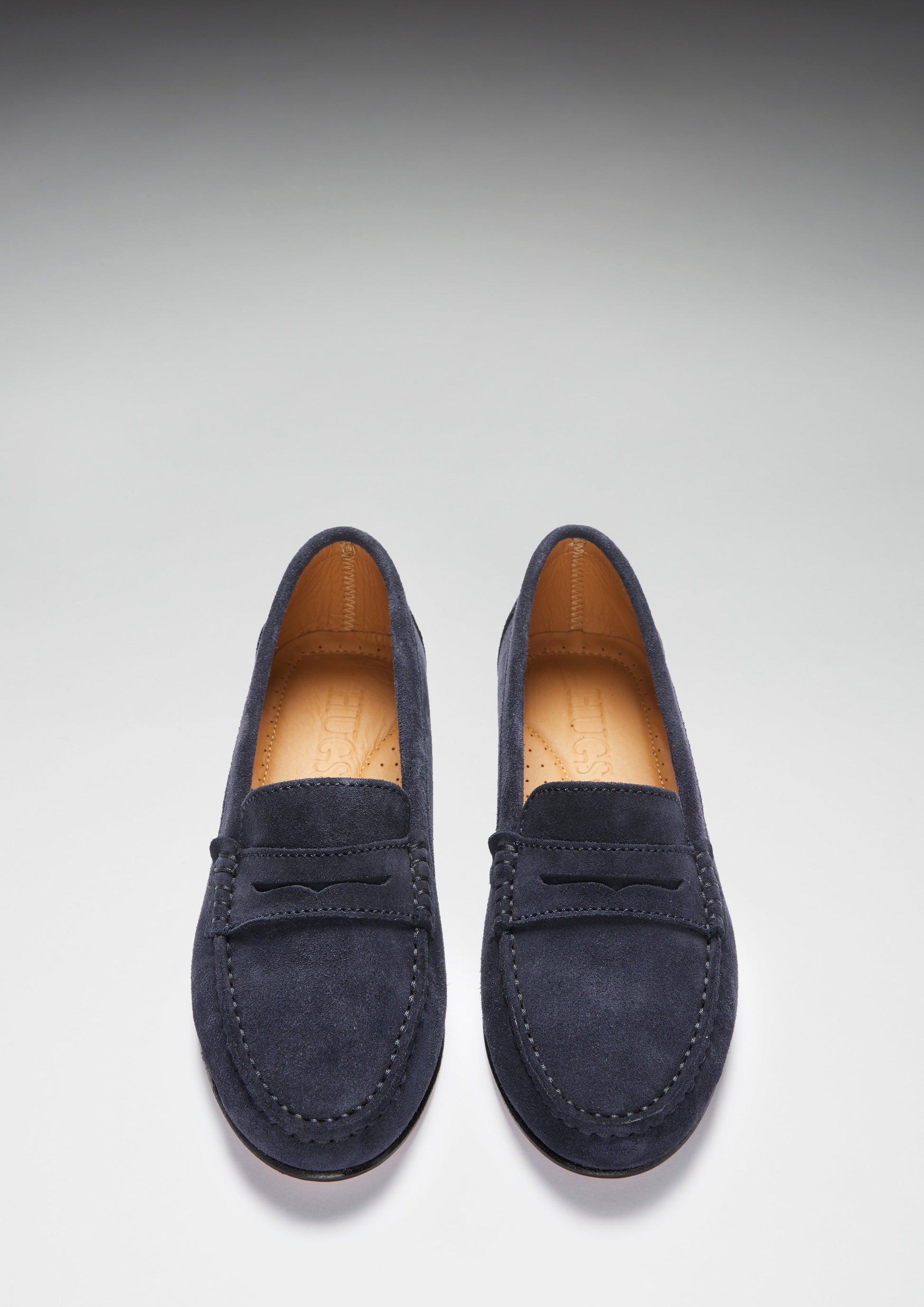 Women's Penny Loafers Leather Sole, navy blue suede-2