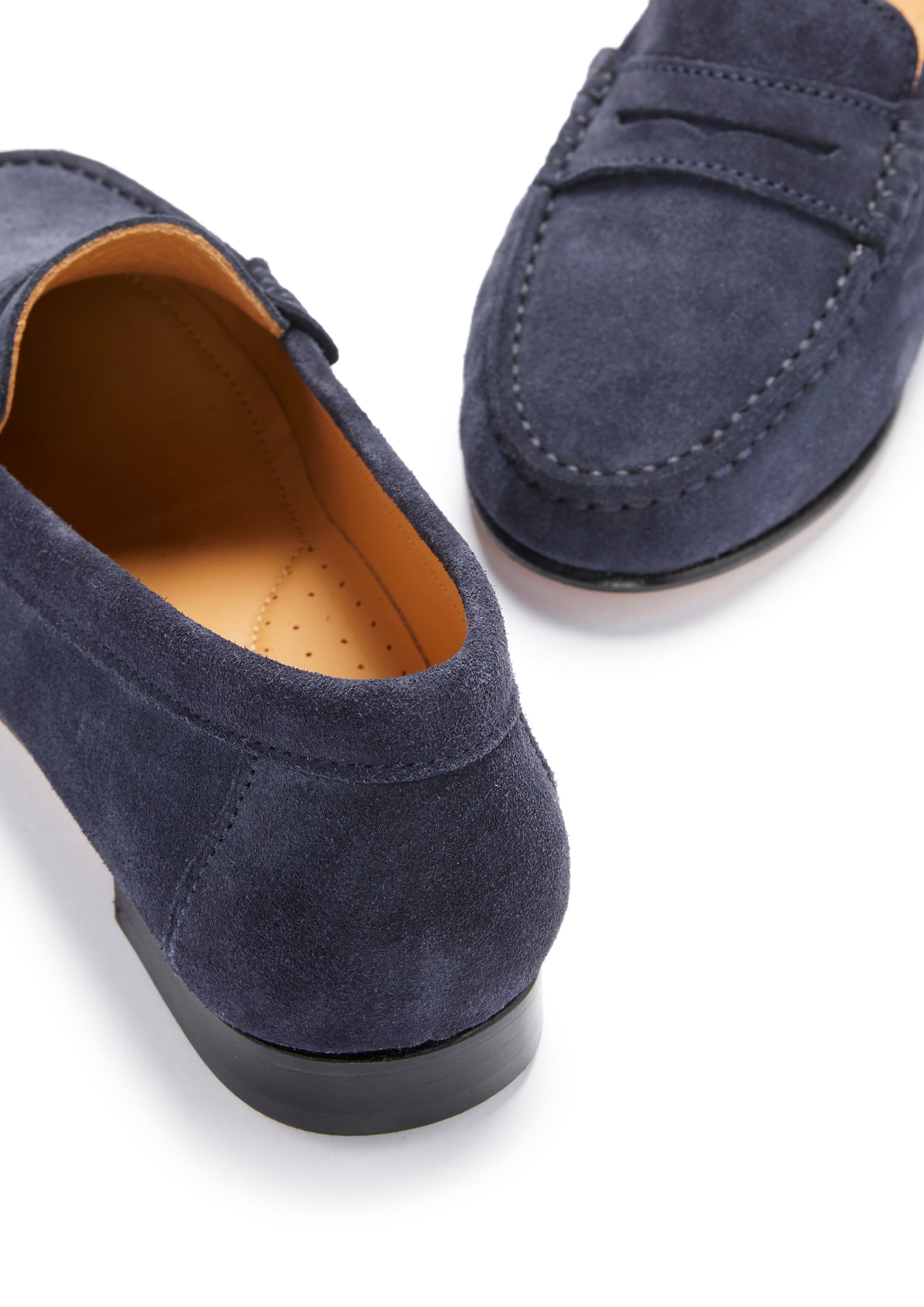 Women's Penny Loafers Leather Sole, navy blue suede-3