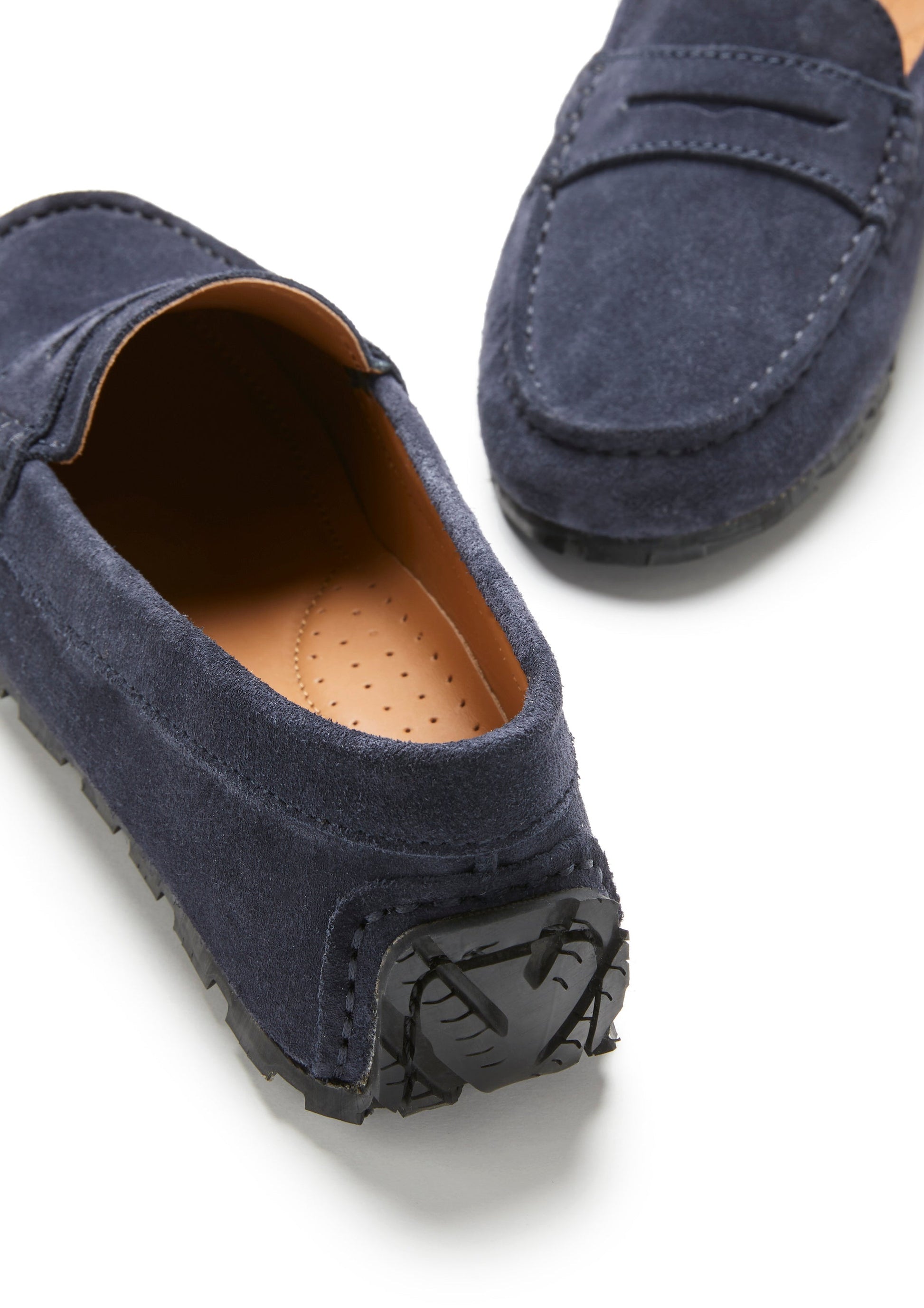 Women's Tyre Sole Penny Loafers, navy blue suede-3